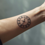 tatuagem de relógio no braço simbolizando tempo e passagem da vida