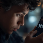 Pessoa observando horário com números repetidos no celular em momento reflexivo