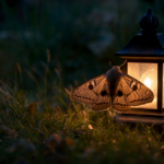 Mariposa pousada próxima a uma luz durante a noite representando simbolismo, observação da natureza e possíveis interpretações culturais.